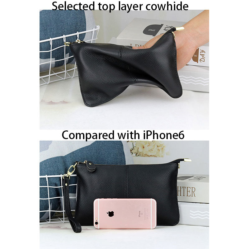 Leather Clutch Small Envelope Crossbody Bags for Women-Black