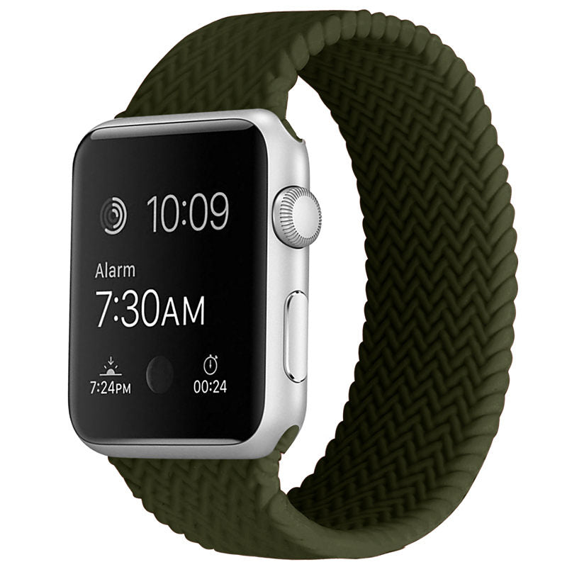 Soft Silicone Solo Loop Braided Wristbands Replacement Strap for iWatch Series SE/6/5/4/3/2/1-OliveGreen
