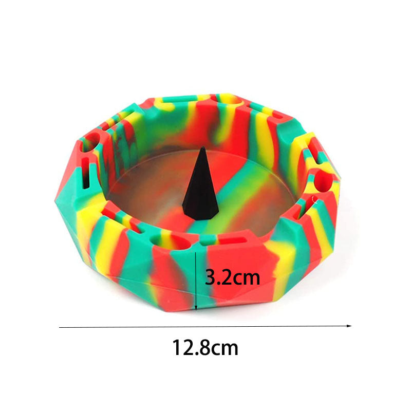 Geometric Silicone Ashtray Eco-Friendly Portable Unbreakable Tabletop Tray for Cigarettes Cigar -Green+Red+Yellow