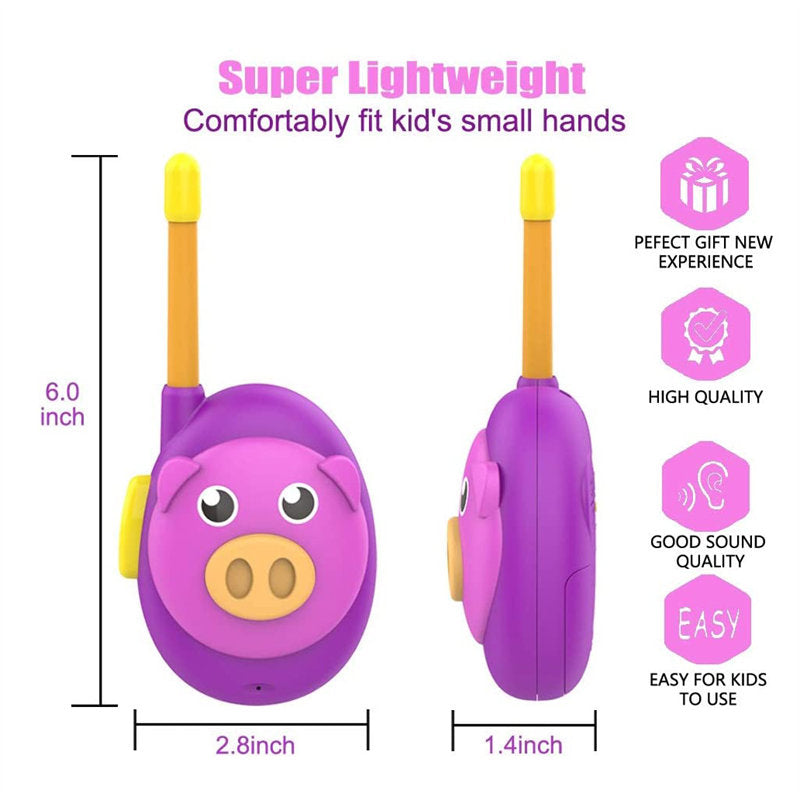 2 Pcs Kids Walkie Talkies with Lanyards 2 Way Radios for 3-12 Year-Purple/Pig