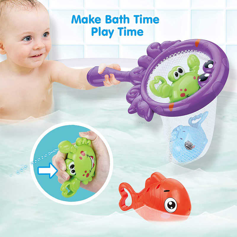 5Pcs Baby Bath Toys Fishing Games with Squirt Fishes and Crab for 18 Months and up