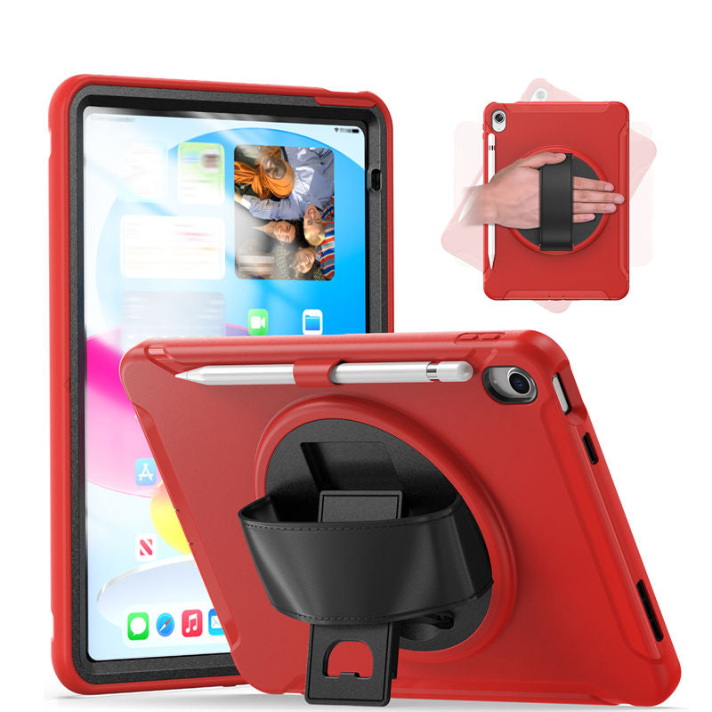 Tablet Case For iPad 10th with 360¡ã Kickstand/Hand Strap Shockproof-Red