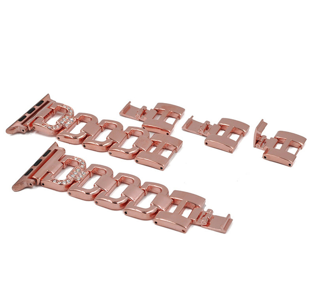D Shape Stainless Steel Watch Band Adjustable Wristbands for Apple IWatch Series SE/1/2/3/4/5/6 For Women Men-Rose Pink