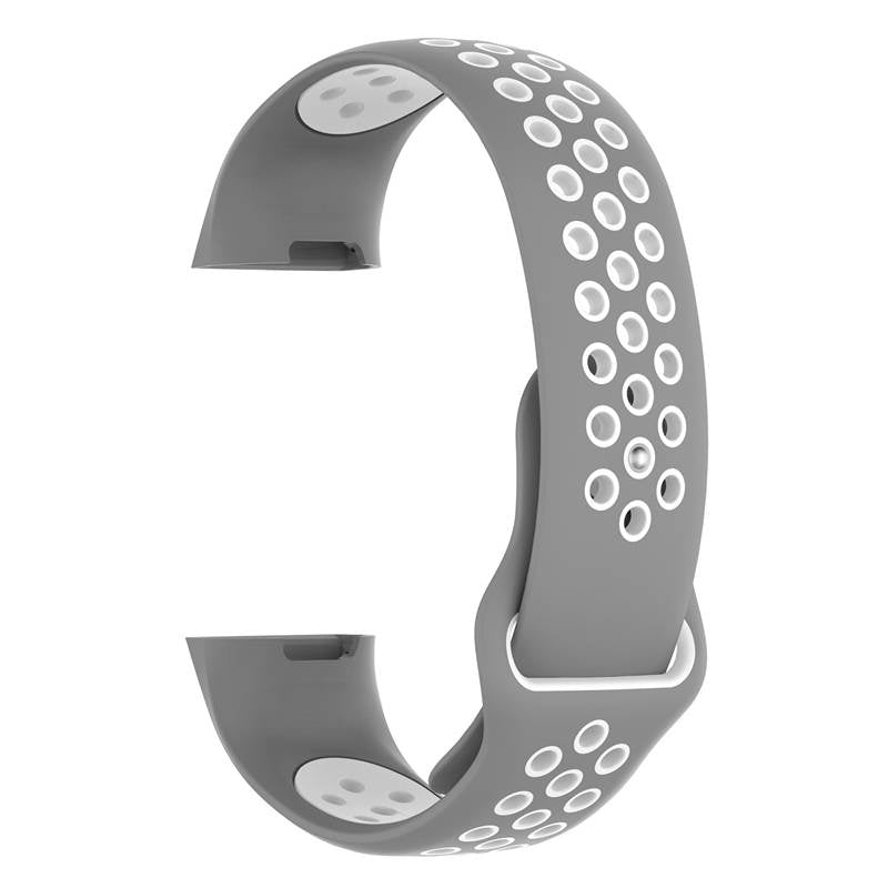 Double Color Porous Breathable Watch Band Silicone Wristband For Fitbit Charge 3 Sport Smartwatch -Gray White