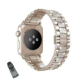 SZZ Bling Watch Band Business Stainless Steel Wristbands for Apple IWatch Series SE/1/2/3/4/5/6 For Women-Champagne Gold