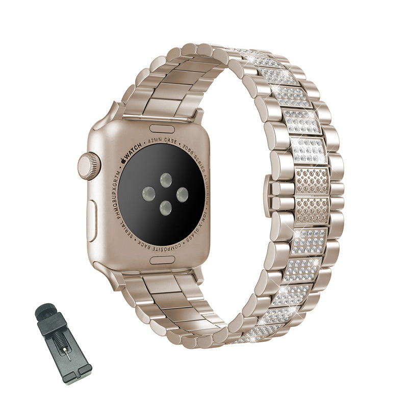 SZZ Bling Watch Band Business Stainless Steel Wristbands for Apple IWatch Series SE/1/2/3/4/5/6 For Women-Champagne Gold