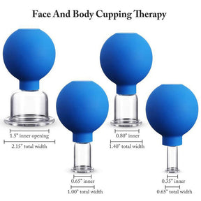 4 PCS Glass Facial Cupping Set Silicone Vacuum Suction-Blue