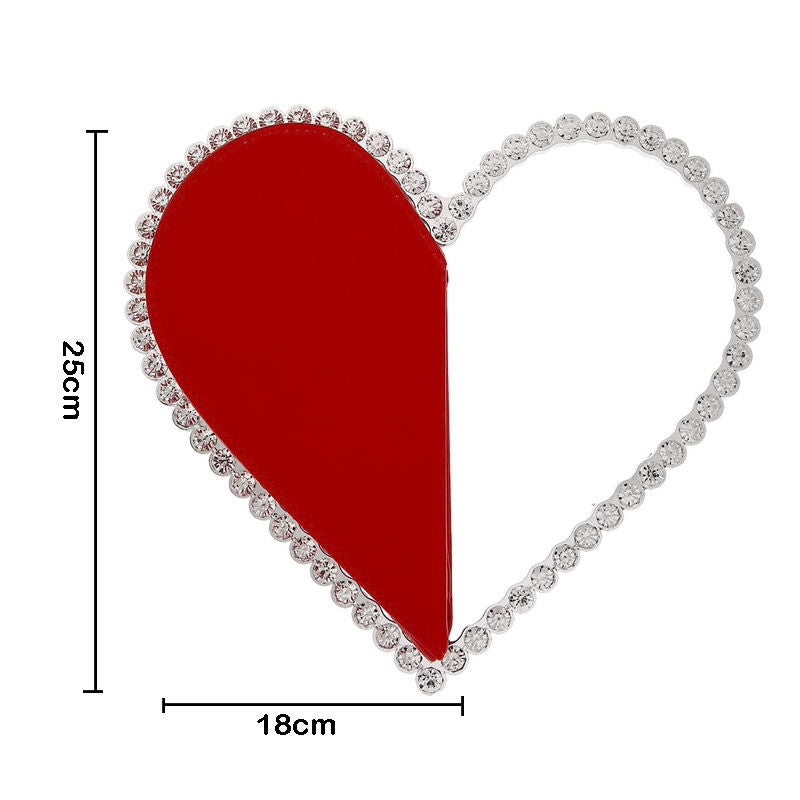 Womens Evening HandBag Heart Shape Rhinestone Clutch Purse-Red