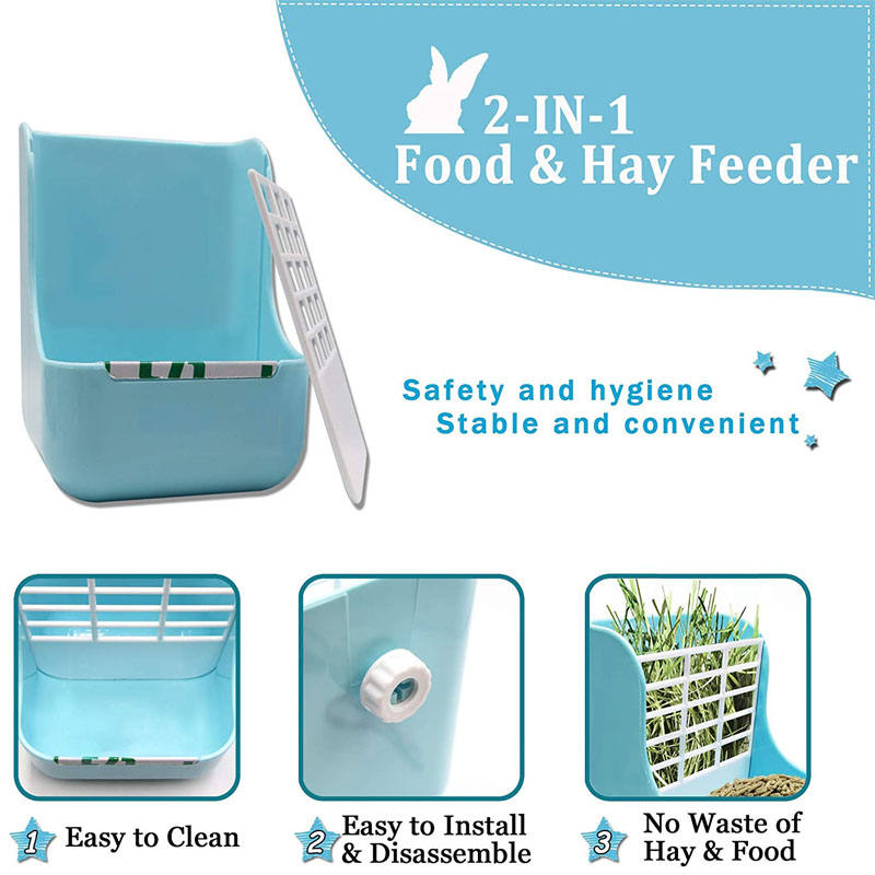 2 in 1 Hay and Food Bin Feeder Hanging Manger Rack-Blue