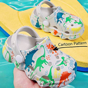 Kids Cute Cartoon Hole Shoes Little Dinosaur Beach Pool Slippers Boys and Girls-Grey