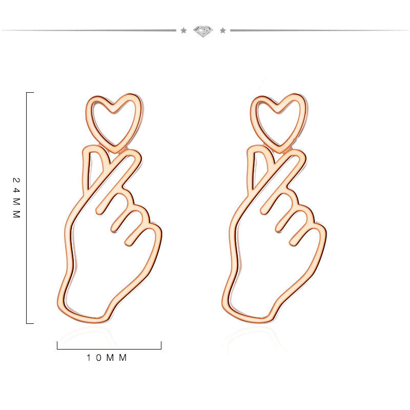 Sweet Heart Gesture Studs Earrings for Women Teen Girls-RoseGold