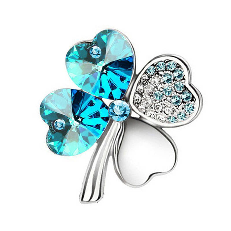 Pair of Four Leaf Clover Pin Brooch Womens Clothes Fashion Accessories-SeaBlue