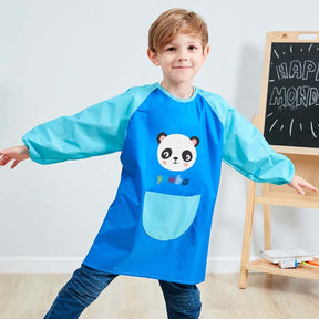 Cartoon Panda Waterproof Long Sleeved Art Apron For Painting-Dark Blue