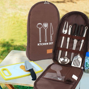 Cooking Utensils Organizer Travel Bag Portable Pouch for BBQ Camp Kitchen Kit-Brown