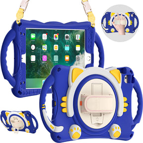 CatA iPad Silicone Case For iPad Mini 5 4 3 2 1 Built-in Handle Stand With a Strap-Dark Blue