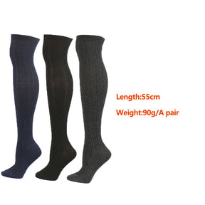 3Packs Women Extra Long High Socks Knit Warmers Thick Tall Long Boot Stockings Leg-BlackNavyDarkGray