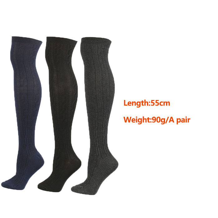 3Packs Women Extra Long High Socks Knit Warmers Thick Tall Long Boot Stockings Leg-BlackNavyDarkGray