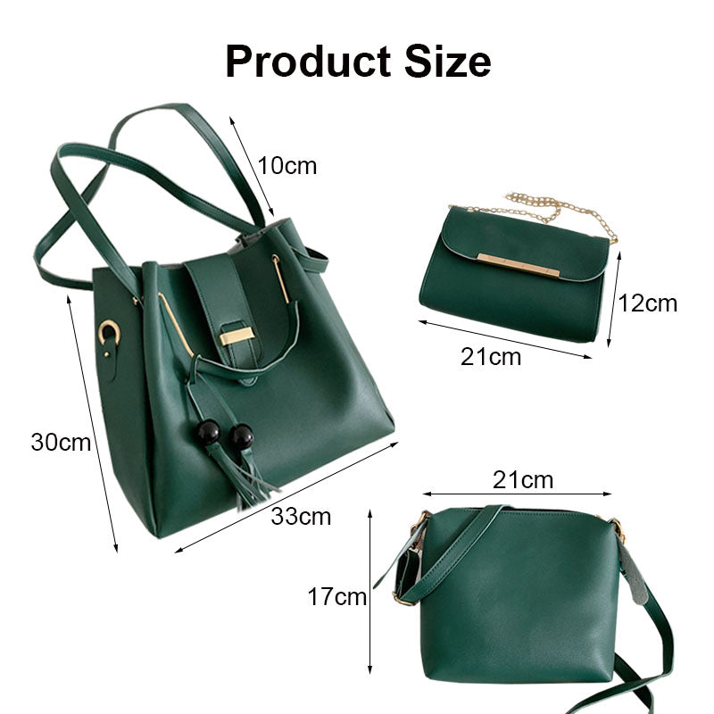 3Pcs Women Fashion Handbags Wallet Tote Bag Shoulder Bag Set-Green