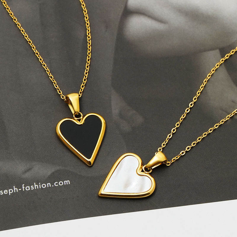 Ladies Heart Necklace Gold Plated Paperclip Chain Valentines Day Gift-White