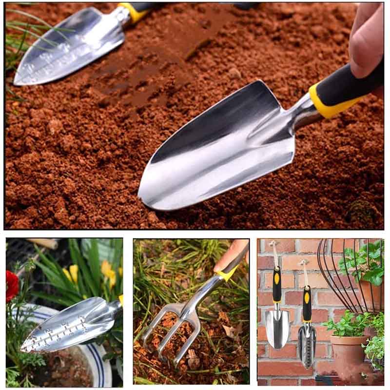 3Pcs Heavy Duty Gardening Tools Cast Aluminum with Soft Rubberized Non-Slip Handle Garden Tools Set -Yellow