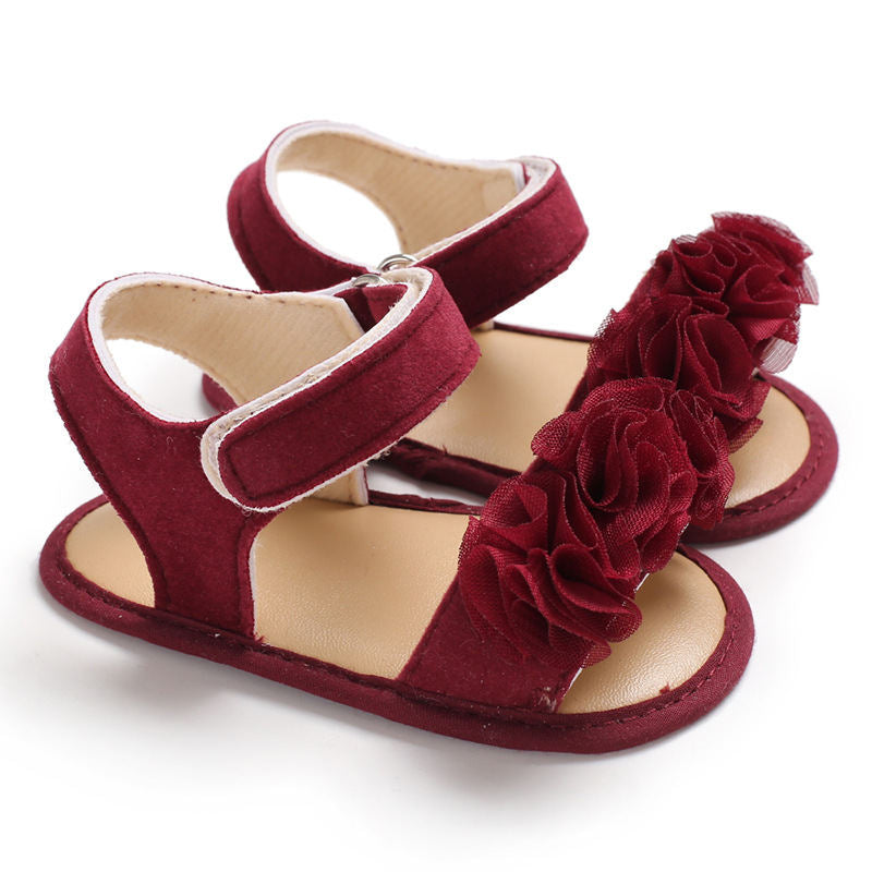 Baby Walker Shoes for Girls Flats Anti-Slip Open Toe Sandals-Red
