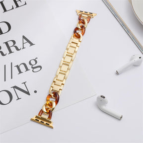 Fashion Resin Watch Band Bracelet Stitching Strap for Apple Watch Series SE/6/5/4/3/2/1-Gold+Brown