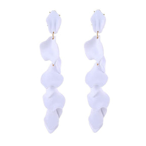 Long Drop Rose Petal Earrings for Women and Girls-White