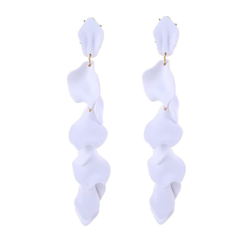 Long Drop Rose Petal Earrings for Women and Girls-White