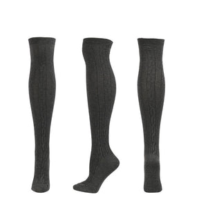 3Packs Women Extra Long High Socks Knit Warmers Thick Tall Long Boot Stockings Leg-BlackDarkGray