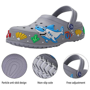 Girls Boys Lightweight Cartoon Shark Non-slip Sandals Beach Pool Shower Slippers-Grey