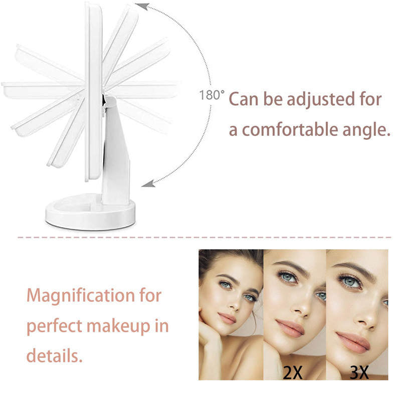 Home & LivingTri-Fold Lighted Vanity Mirror with 22 LED Lights 3X/2X/10X Magnification Make Up Mirror-White