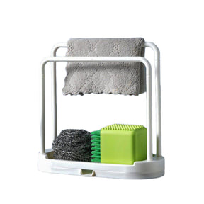 Kitchen Drain Rack Tray for Sponge Dishcloth Brush Storage-White