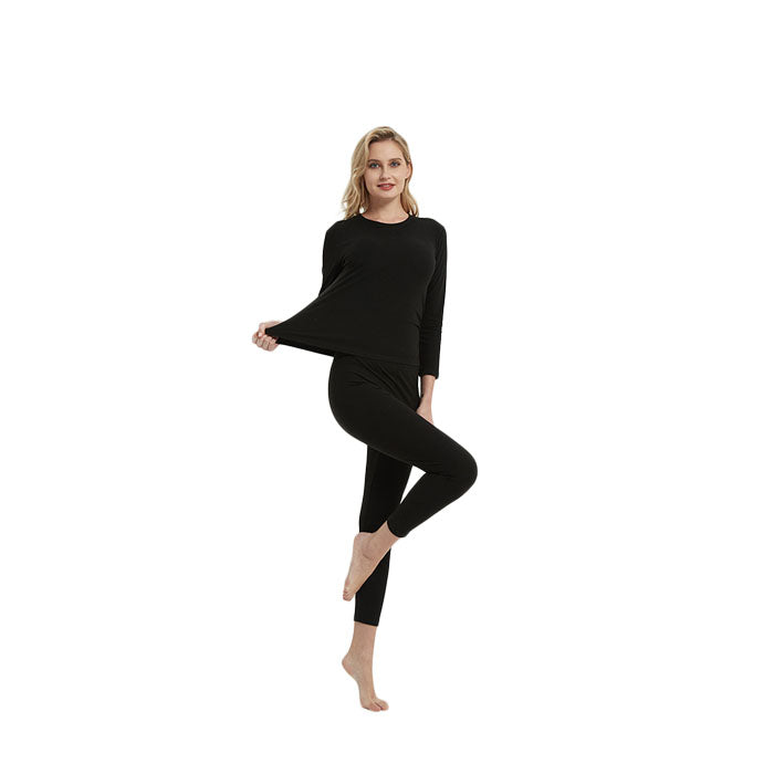 Women's Ultra Soft Autumn And Winter Thermal Underwear Fleece Lined Pajamas-Black