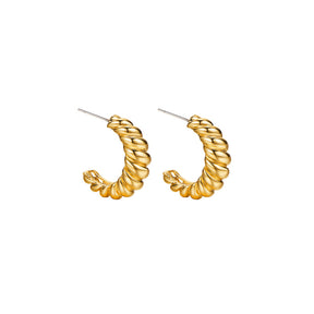 Gold Spiral Half Hoop Earrings Geometric Twist Stud-02