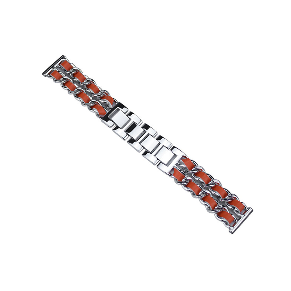 Metal Leather Loop Watch Band For Samsung S3/Galaxy Watch 46mm(Silver Orange)