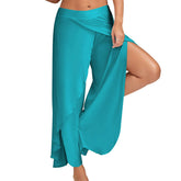 Womens Sports Fitness Yoga Slit Wide Leg Pants-Blue