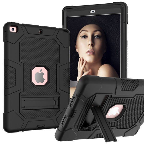 B3 Robot iPad Case Silicone Shockproof Protective Stand Cover For 10.2inch iPad 7/8/9-Black&Black