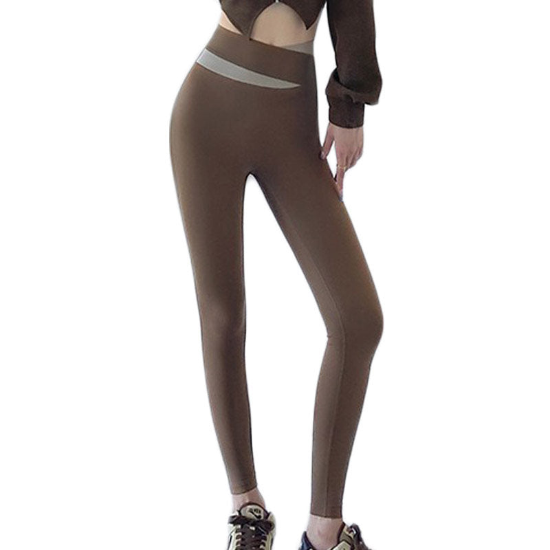 Womens Legging Cross High Waist Butt Lifting Yoga Pants for Spring-Coffee