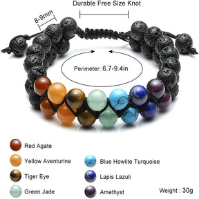 Bead Bracelet 7 Chakras Healing Crystals Bracelet Stone Beads Double Layer Bracelets-Lava Rock Stone Bracelet