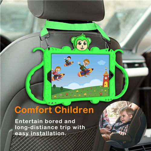 Monkey iPad Case Cartoon Kids Safe Cover Bulit-in Kickstand+Neck Strap Pencil Holder For iPad Air1/2 iPad2017/2018 iPad Pro 9.7inch-Green
