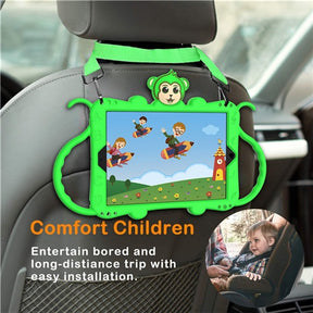 Monkey iPad Case Cartoon Kids Anti-fall Protective Cover Bulit-in Kickstand+Neck Strap With Pencil Holder For iPad 7 10.2inch 2019-Green