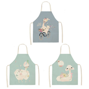 3 Pcs Kids Alpaca Printed Linen Apron Bib for Cooking Painting-6