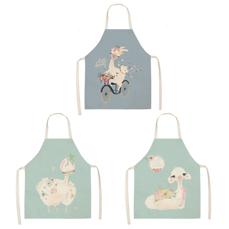 3 Pcs Kids Alpaca Printed Linen Apron Bib for Cooking Painting-6