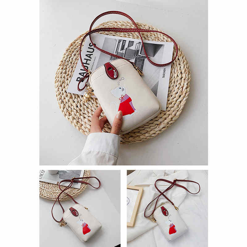 Women PU Crossbody Bag Cute Mobile Wallet-White
