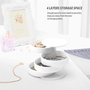Home & LivingJewelry Storage Box 4-Layer Rotatable Jewelry Accessory Organizer Tray with Lid for Rings Bracelets -White