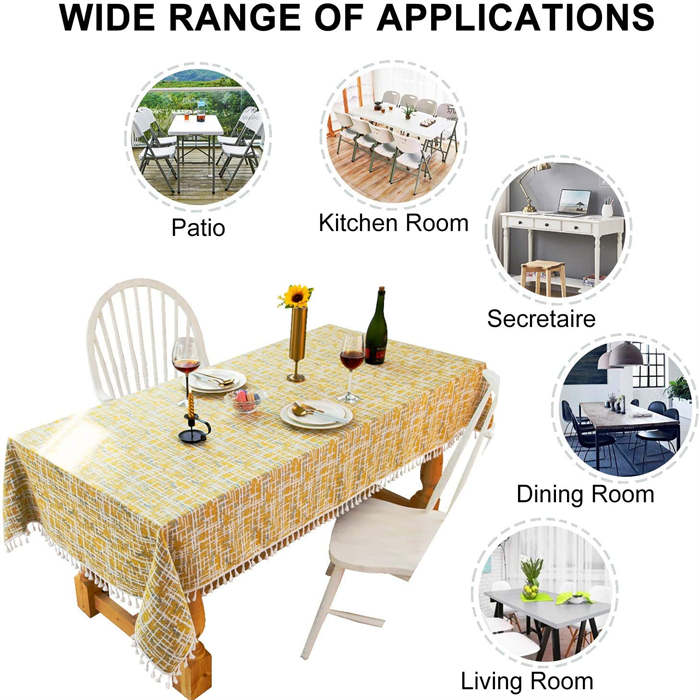 Tassel Cotton Linen Tablecloths Dustproof Table Cover for Kitchen Dinning Room Party-Yellow