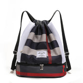 Womens Drawstring Bag Large Wet and Dry Separation Backpack-BlackGrid