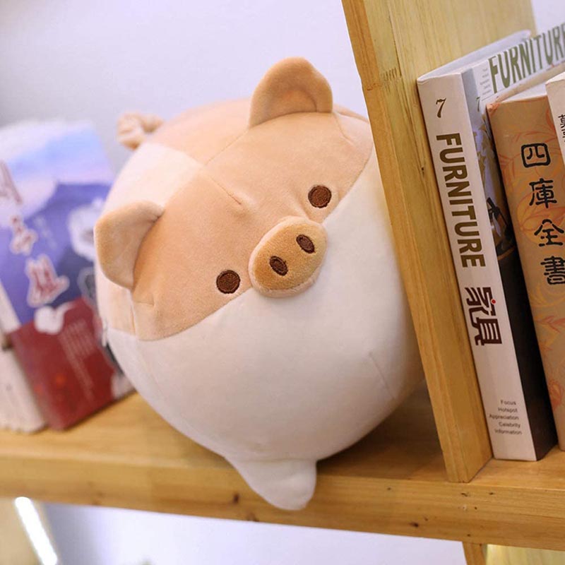 Soft Fat Pig Plush Hugging PillowCute Piggy Stuffed Animal Doll Toy Gifts for Bedding Kids Birthday-Brown