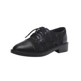 Womens Vintage Oxfords Lace-up Low Heel Brogues Shoe-Black