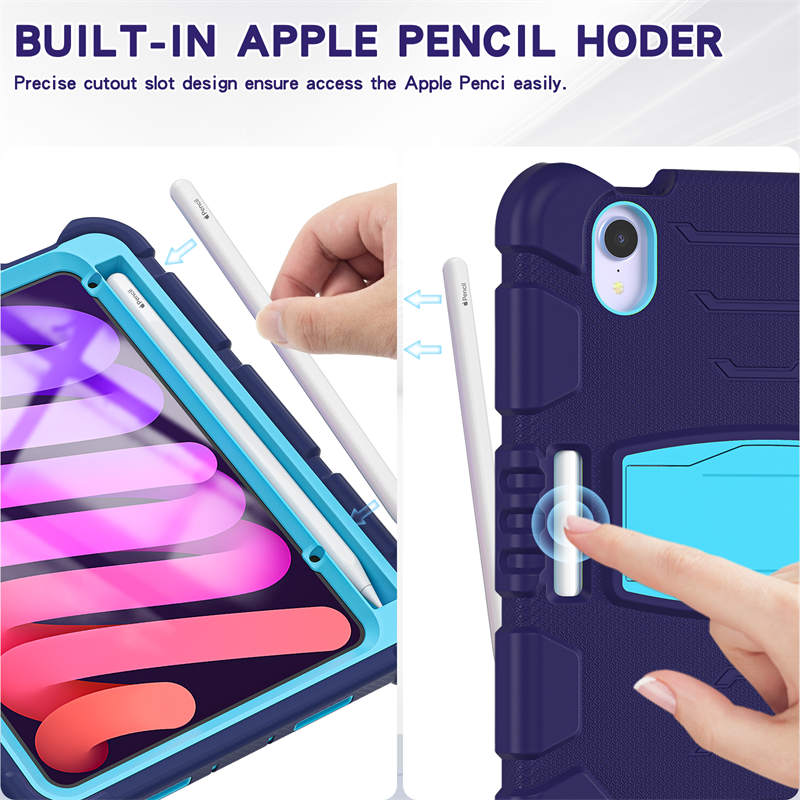 KingKong iPad Case For iPad Mini 6 Three-Layer Hybrid Protective Case With Holder-NavyBlue